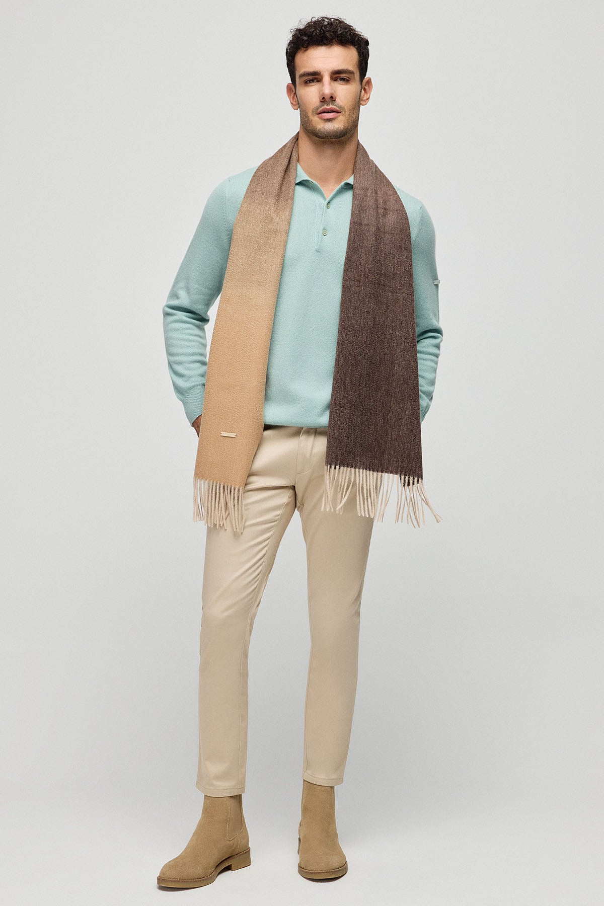 Açık Yeşil Saf Kaşmir Erkek Polo Kazak