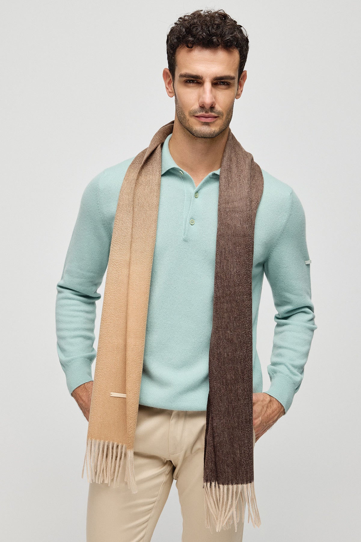 Açık Yeşil Saf Kaşmir Erkek Polo Kazak