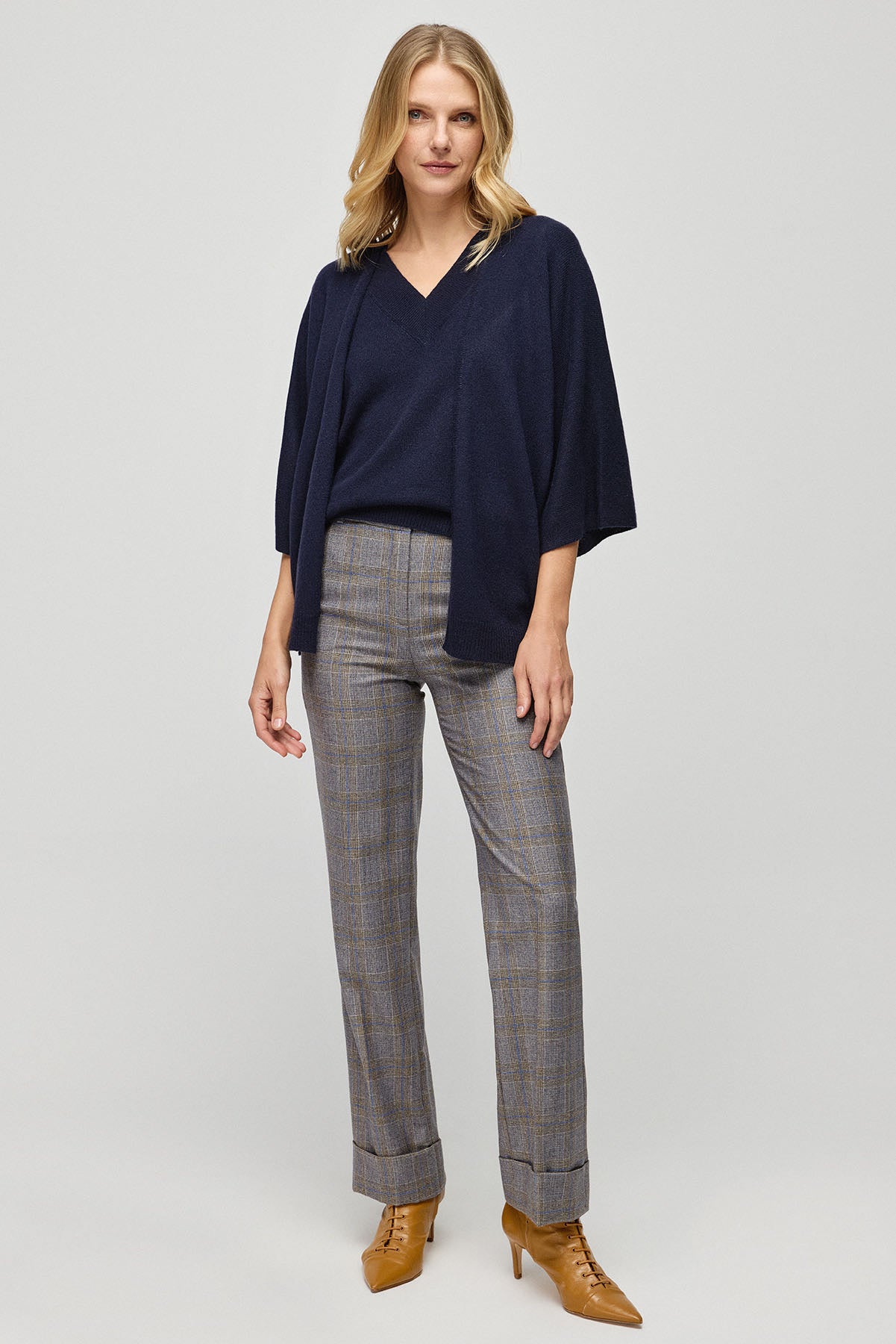 Lacivert Saf Kaşmir Kostir Rahat Kesim Kadın Hırka