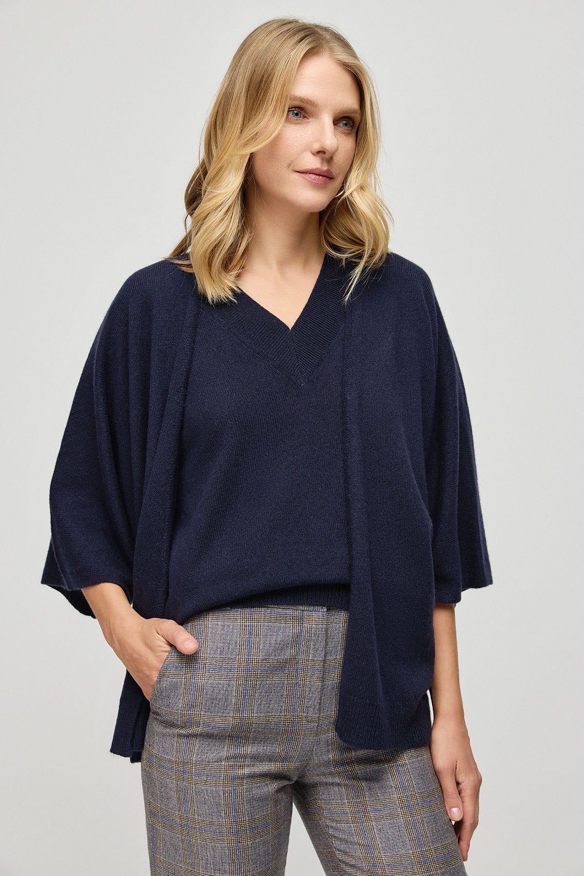 Lacivert Saf Kaşmir Kostir Rahat Kesim Kadın Hırka