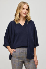 Lacivert Saf Kaşmir Kostir Rahat Kesim Kadın Hırka