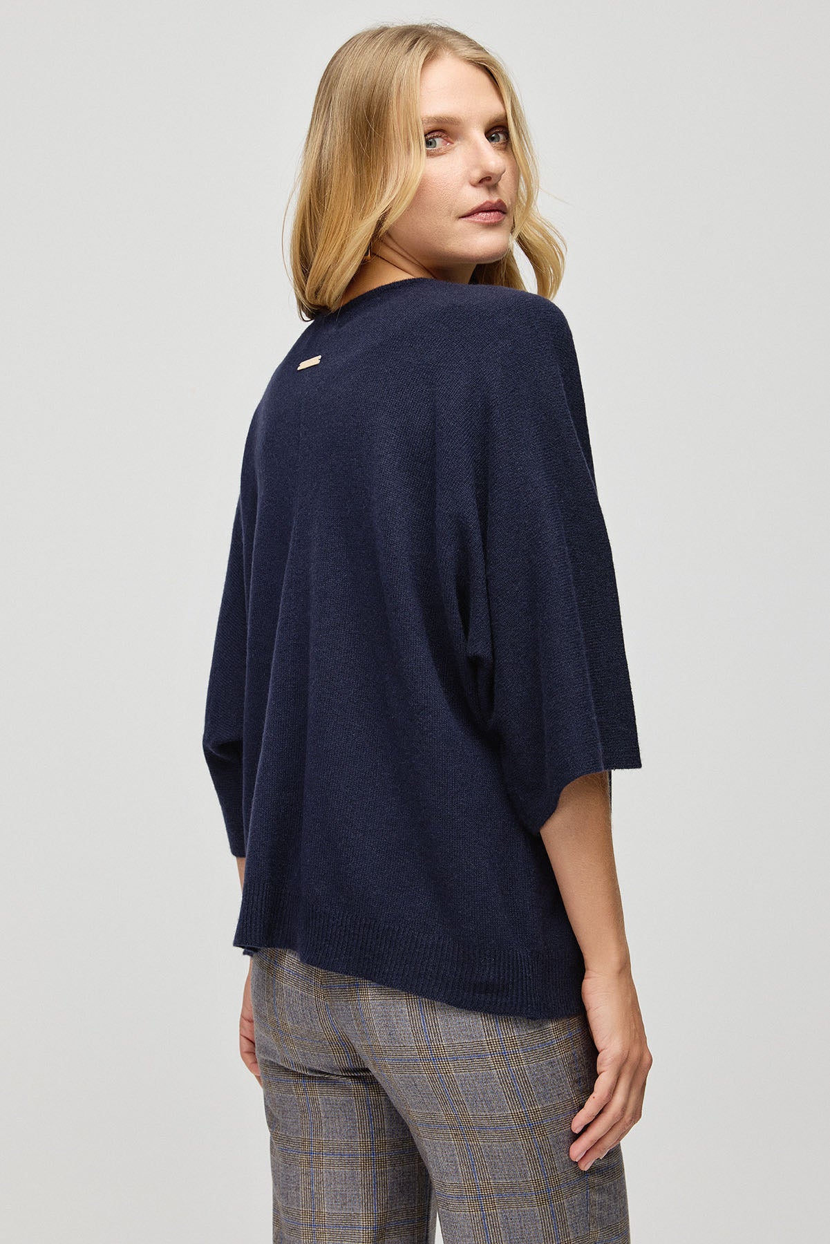 Lacivert Saf Kaşmir Kostir Rahat Kesim Kadın Hırka