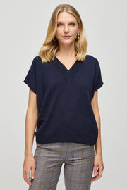 Lacivert Saf Kaşmir Kostir Derin V Yaka Rahat Kesim Kadın Triko