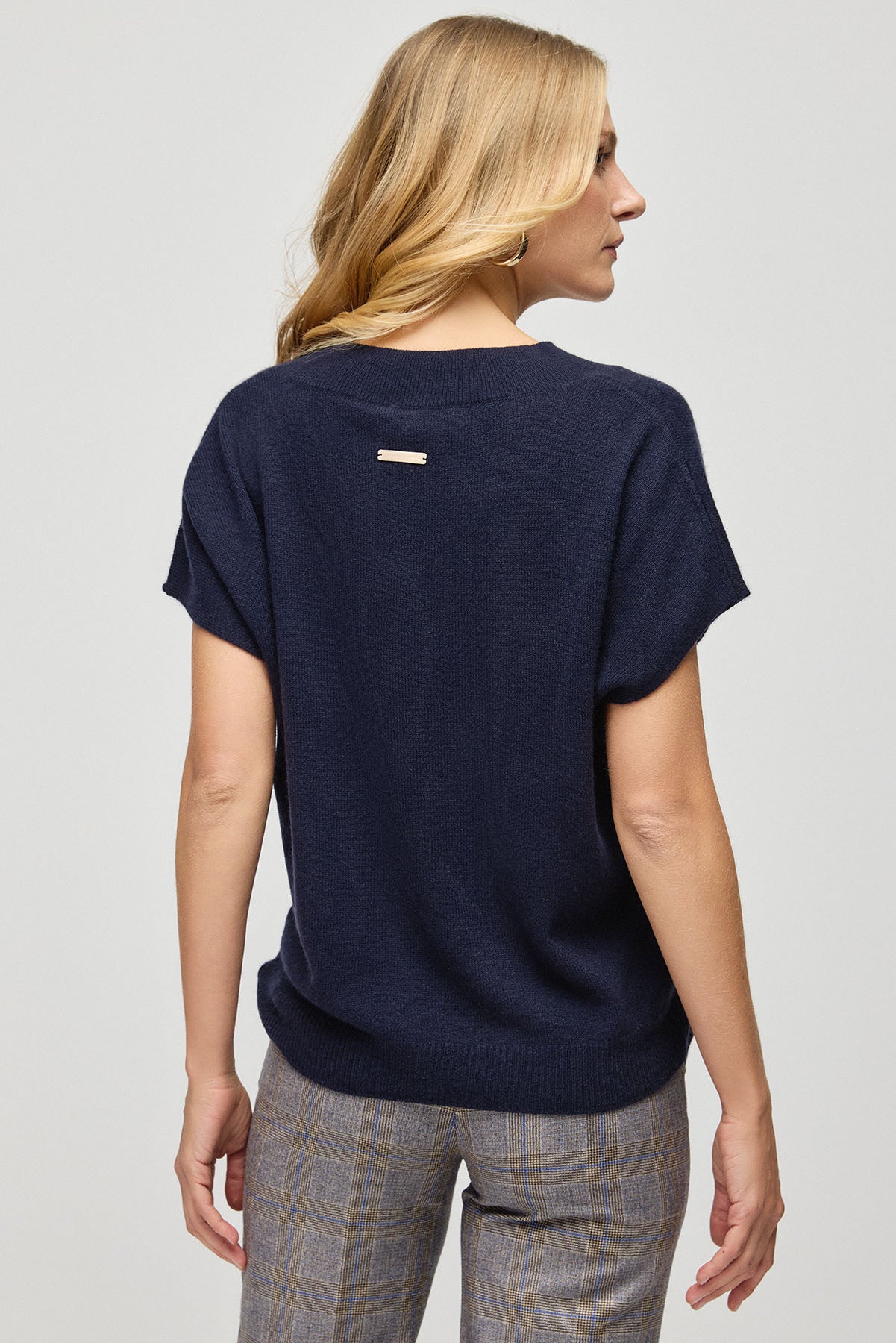 Lacivert Saf Kaşmir Kostir Derin V Yaka Rahat Kesim Kadın Triko