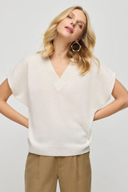 Beyaz Saf Kaşmir Kostir Derin V Yaka Rahat Kesim Kadın Triko