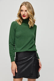 Yeşil Saf Kaşmir Ava Balıkçı Yaka Kadın Kazak