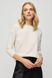 Beyaz Saf Kaşmir Isabella Kayık Yaka Kadın Kazak