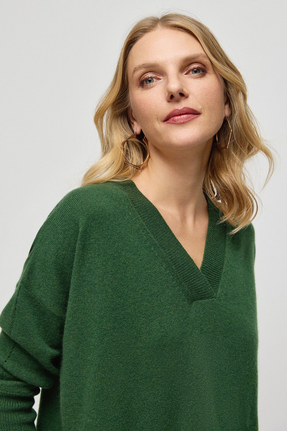 Yeşil Saf Kaşmir Isabella Derin V Yaka Kadın Kazak