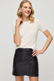 Beyaz Saf Kaşmir Basic Bisiklet Yaka Kısa Kollu Kadın Triko