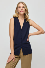 Lacivert Saf Kaşmir Kostir V Kadın Kolsuz Yelek