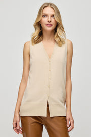 Kum Beji Saf Kaşmir Kostir V Kadın Kolsuz Yelek