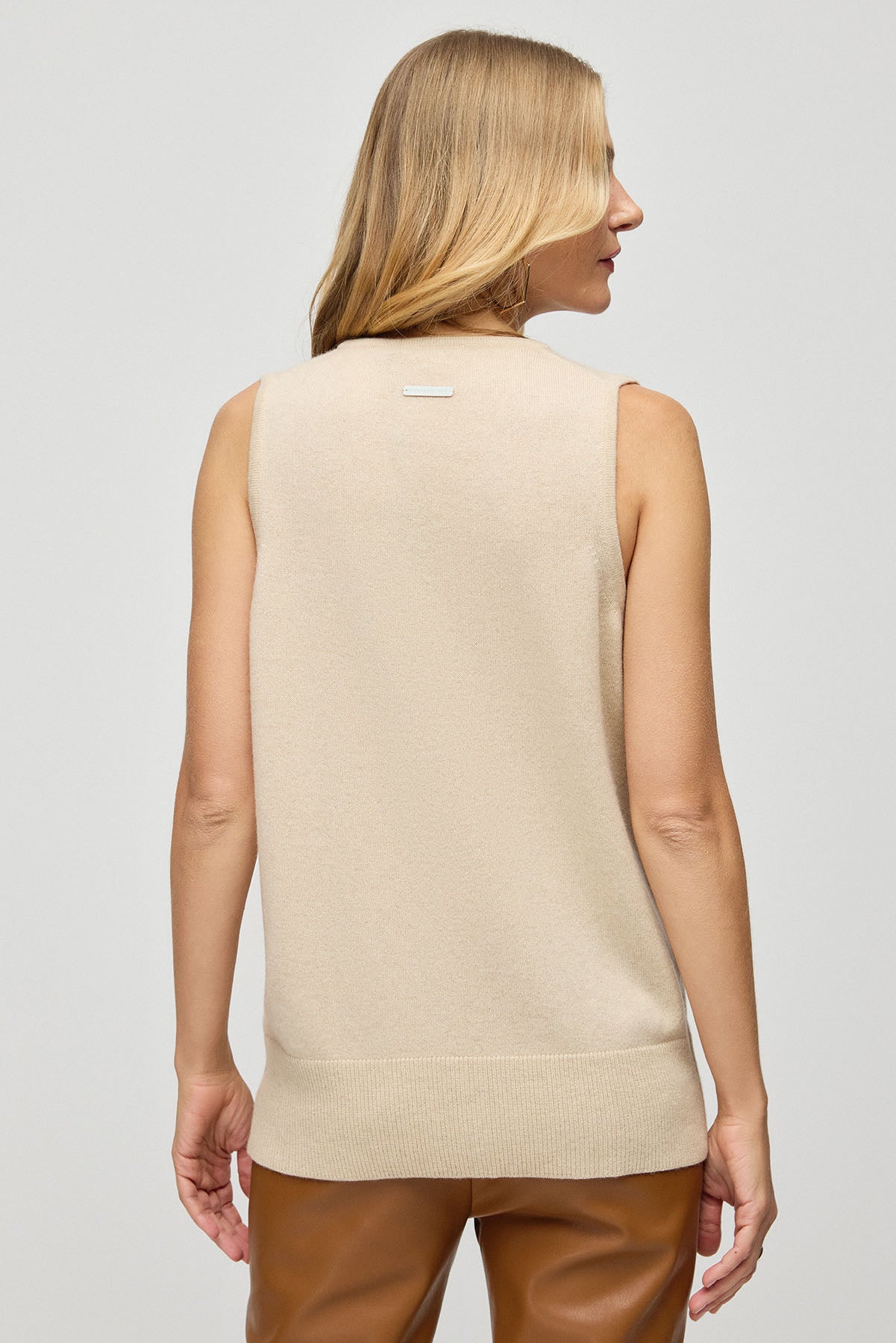 Kum Beji Saf Kaşmir Kostir V Kadın Kolsuz Yelek