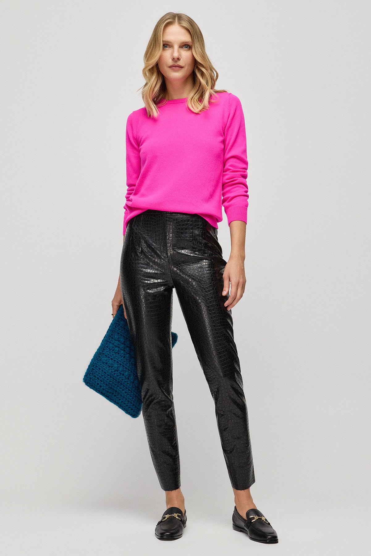 Neon Fuşya İtalyan Saf Kaşmir Franca Bisiklet Yaka Kadın Kazak