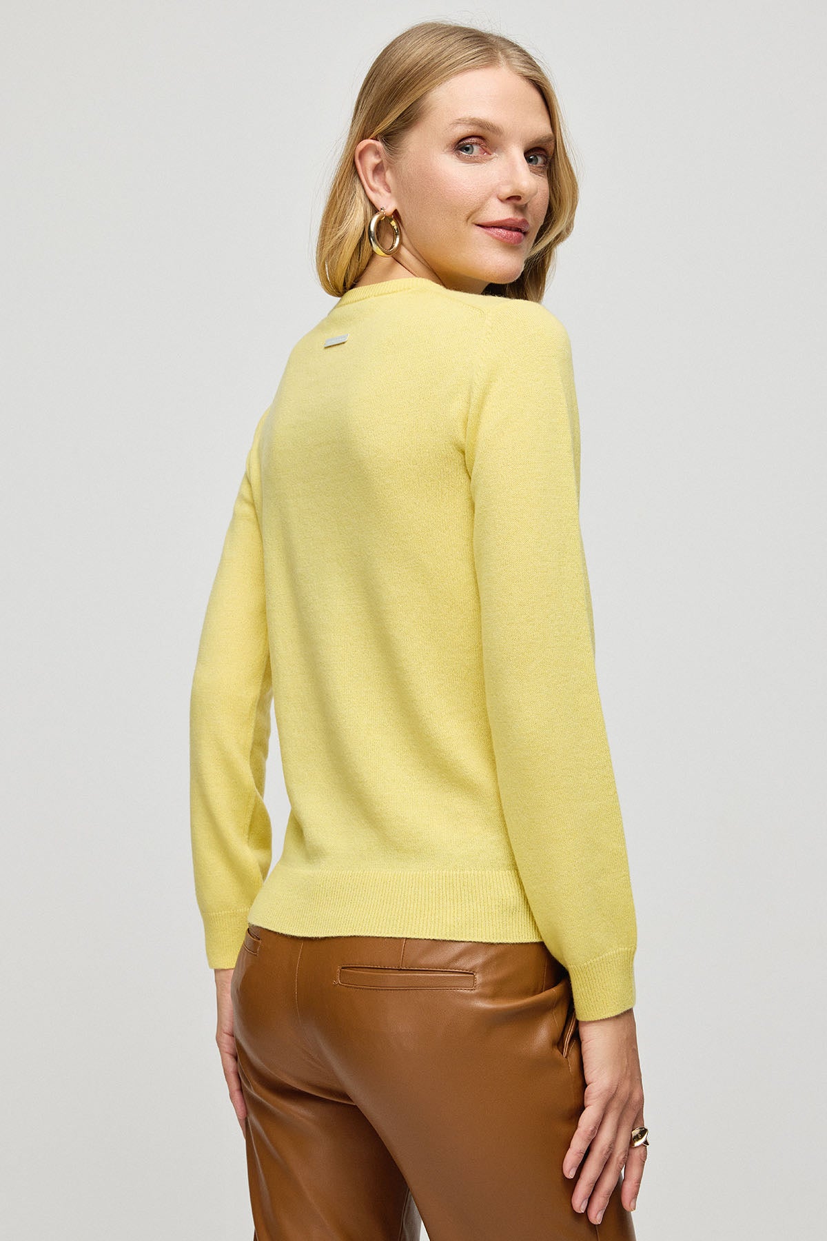 Sarı İtalyan Saf Kaşmir Franca Bisiklet Yaka Kadın Kazak