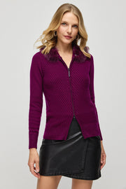 Mürdüm Kaşmir Yün Victoria Diagonal Dokulu Kürk Detaylı Kapüşonlu Hırka