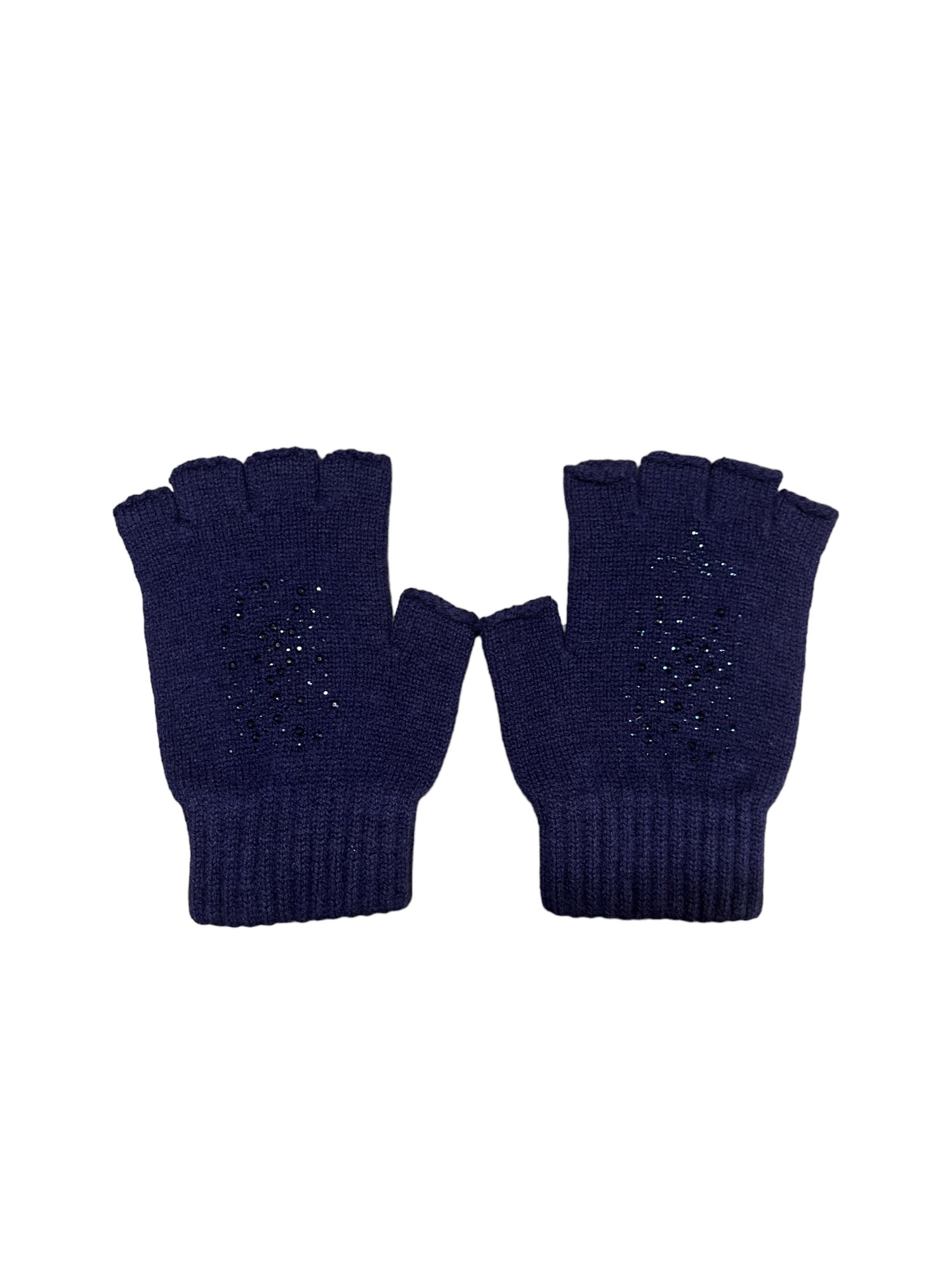 Lacivert Yün Kaşmir Taş Detaylı Parmaksız Eldiven