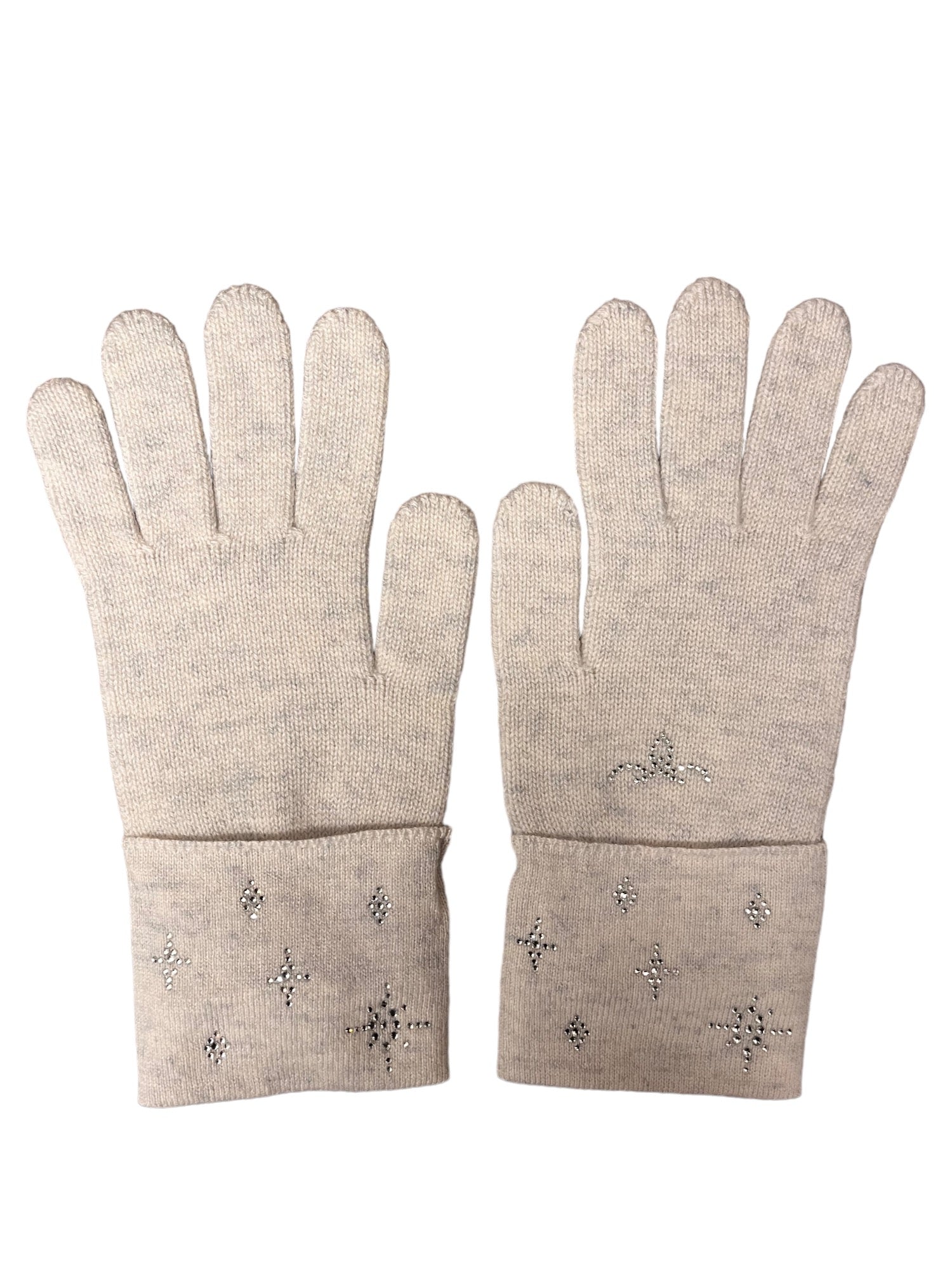 Ekru Melanj Yün Kaşmir Taşlı Yıldız Detaylı Eldiven