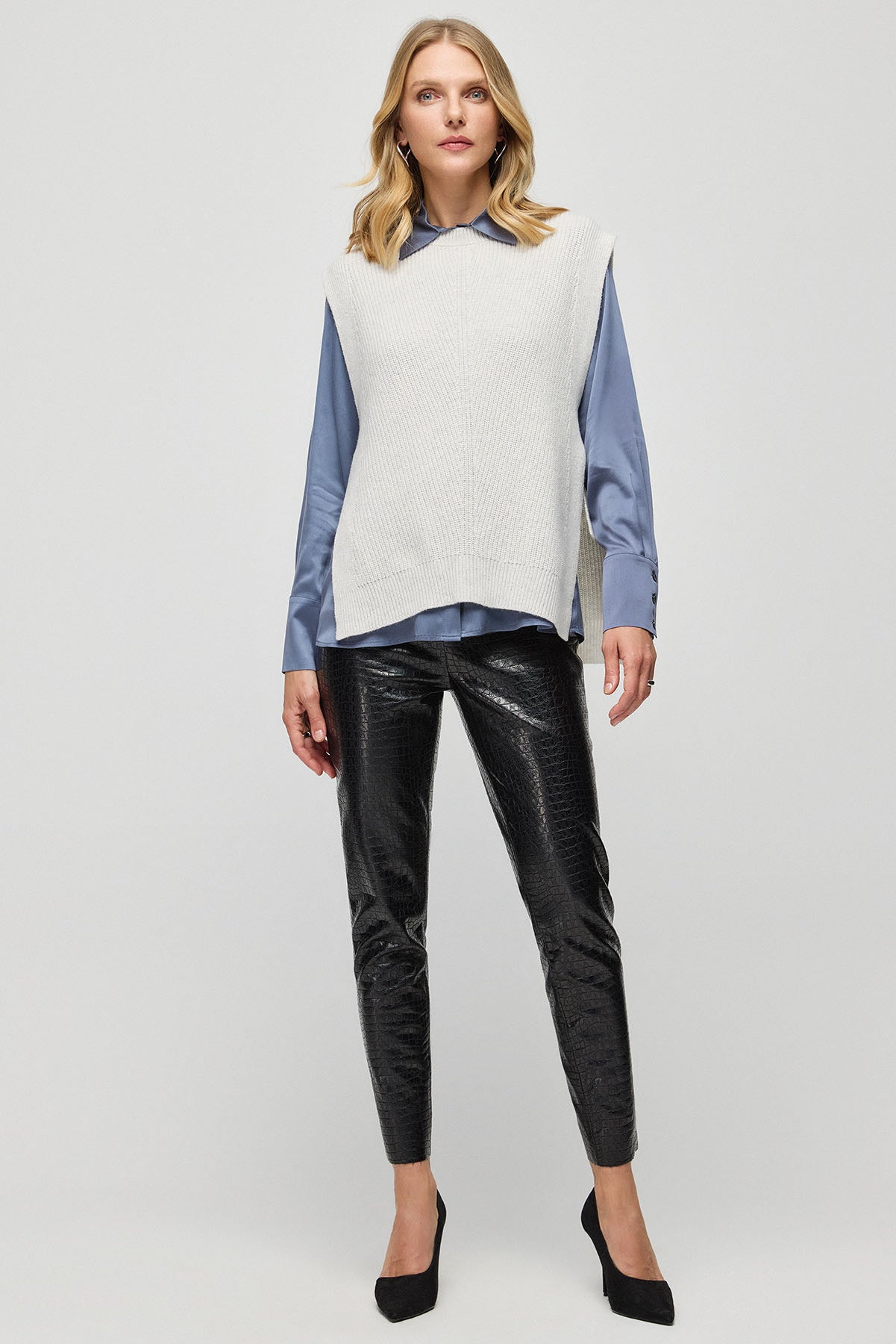 Ekru Melanj Yün Kaşmir Stella Ribanalı Yelek