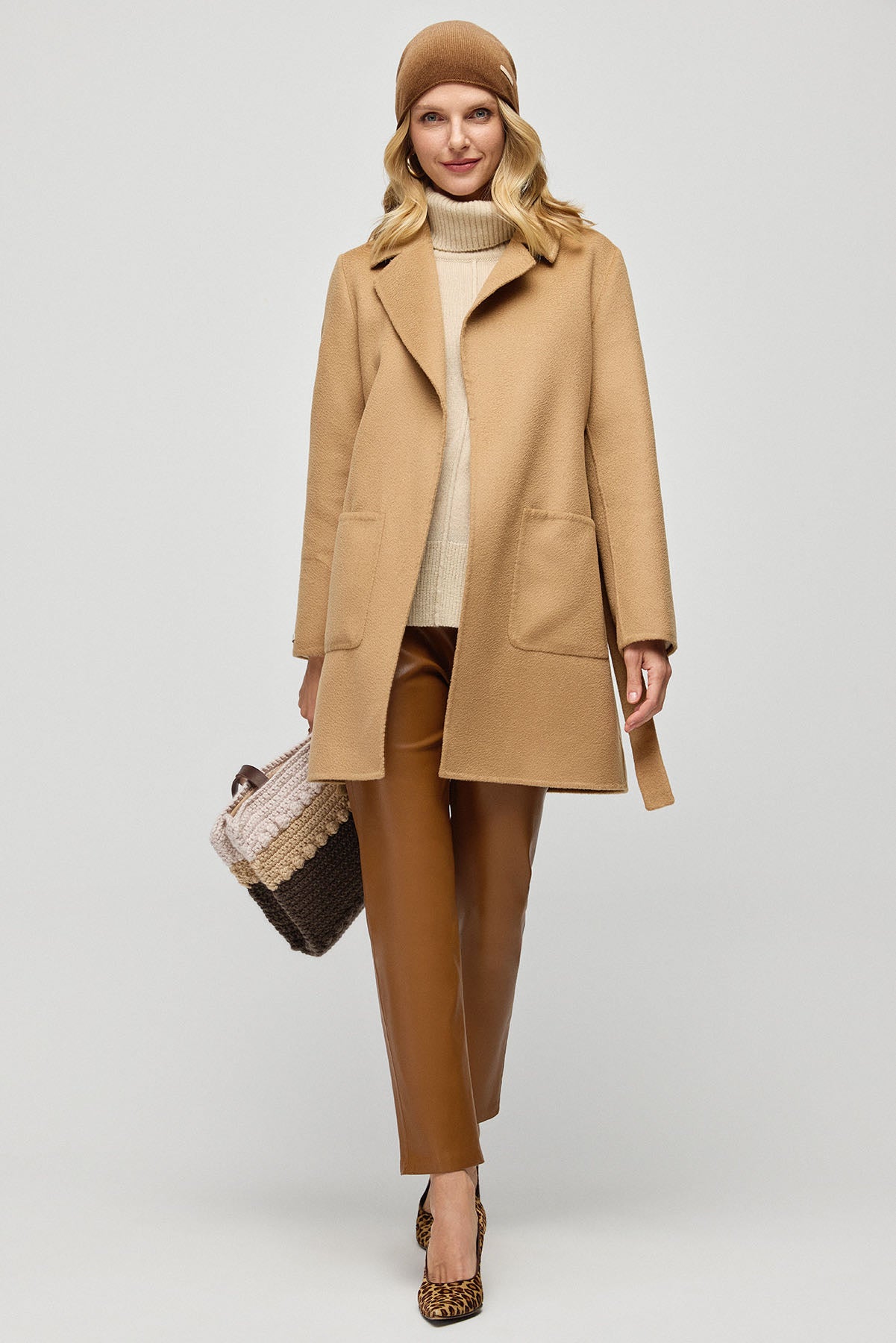 Camel Kaşmirli Meghan  Kısa Palto