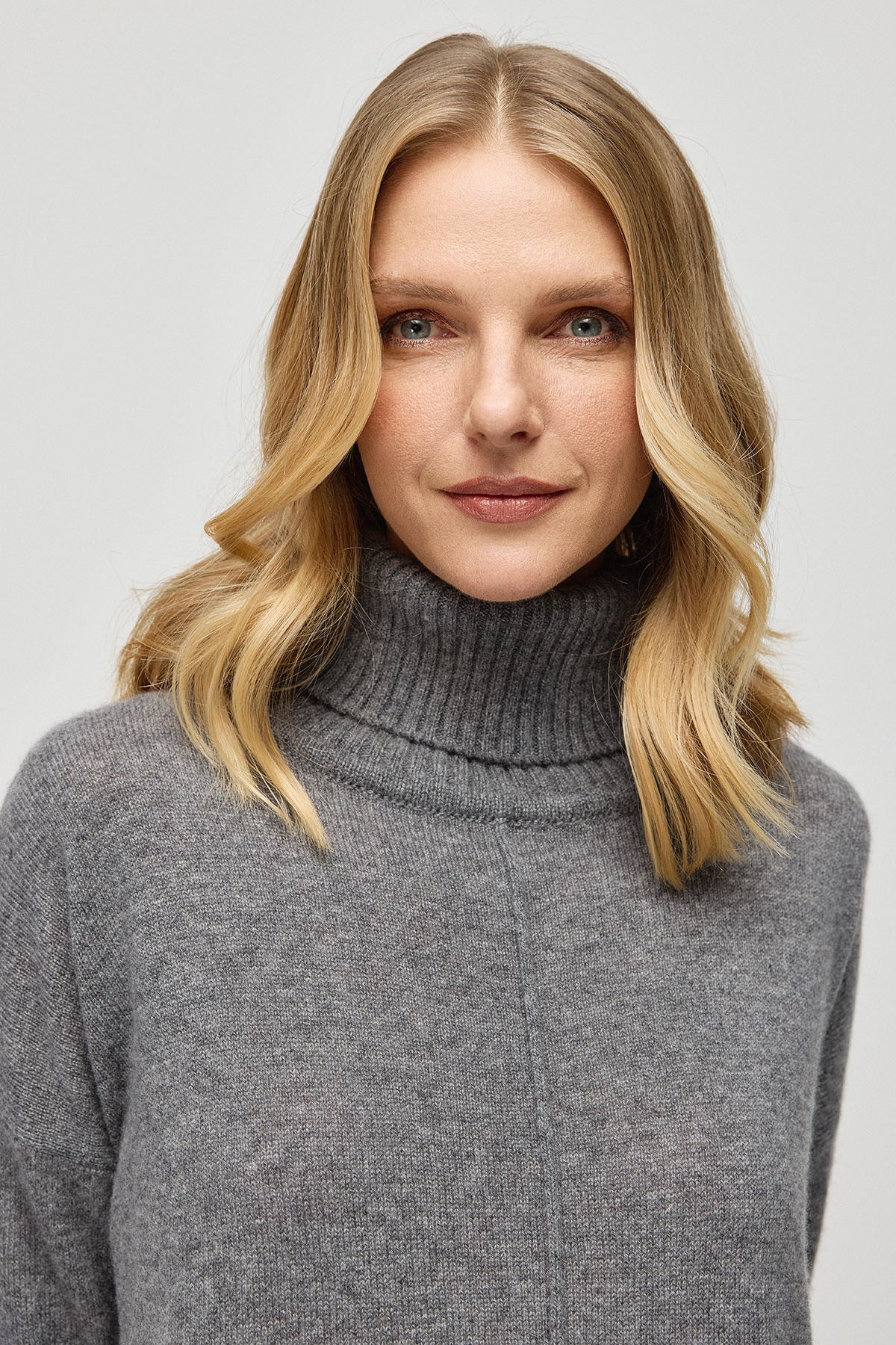 Orta Gri Melanj Saf Kaşmir Isabella Degaje Yaka Kadın Kazak