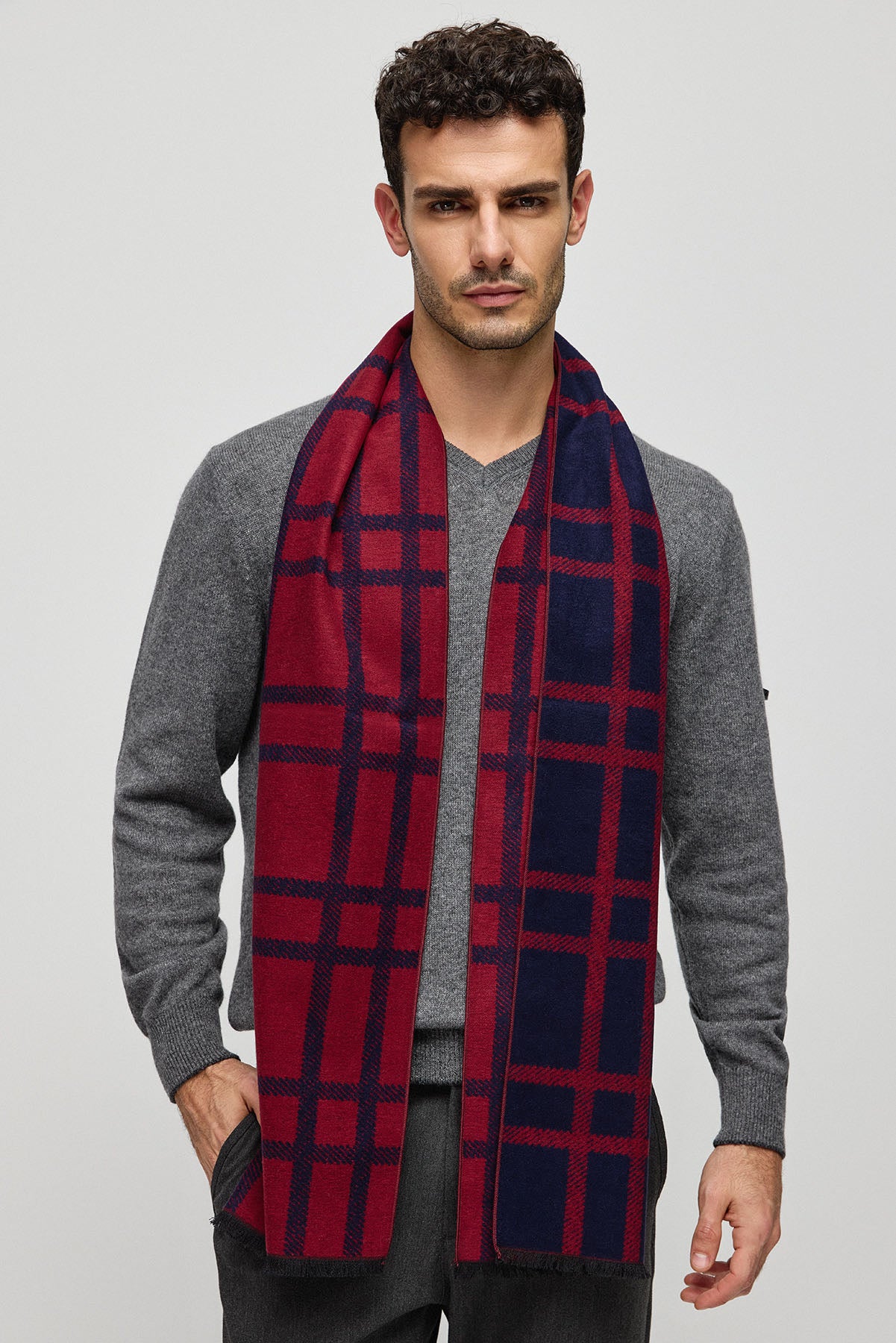 Kırmızı Saf İpek Lotus Desenli Atkı 30x177