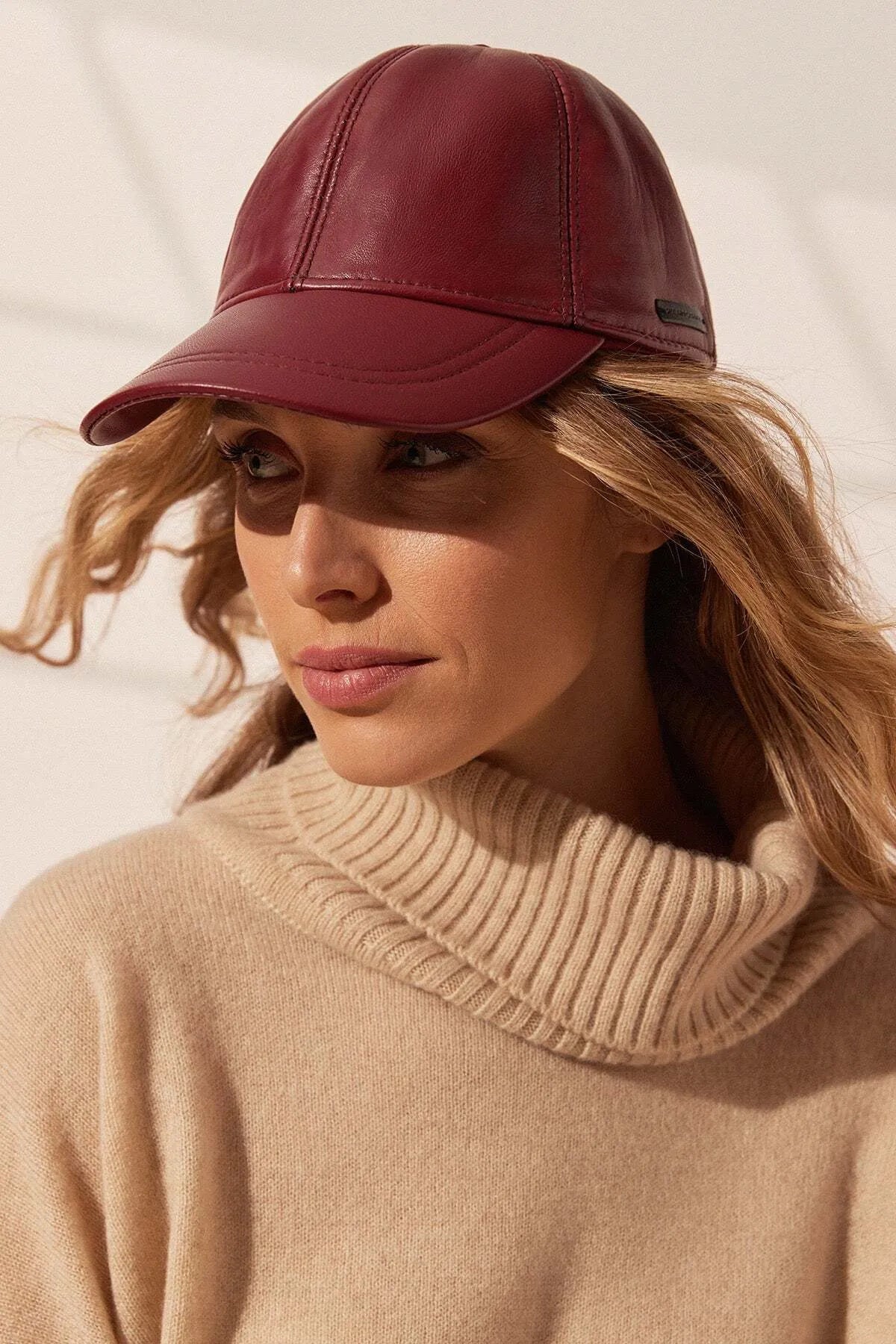 Bordo Infinity Deri Unisex Şapka