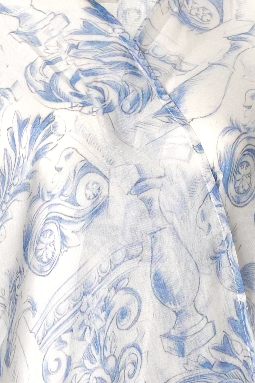 Mavi Jas İpekli Desenli Kısa Kollu Kimono Hırka