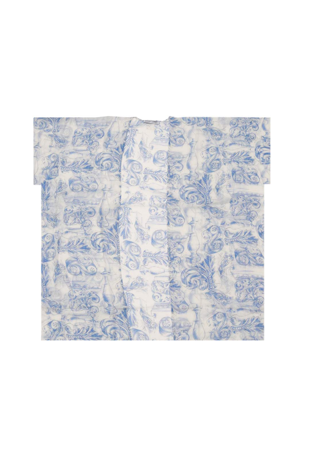 Mavi Jas İpekli Desenli Kısa Kollu Kimono Hırka