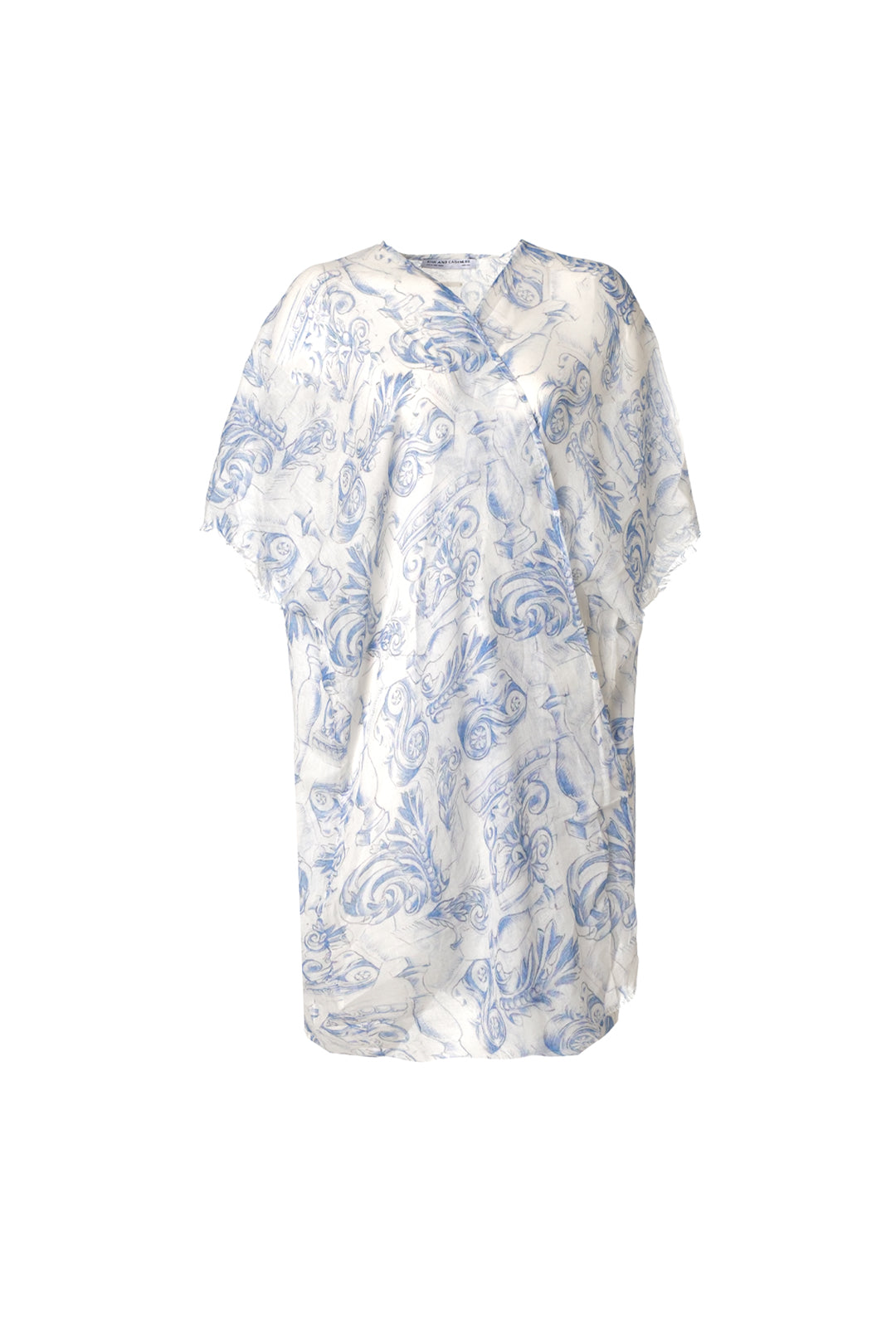 Mavi Jas İpekli Desenli Kısa Kollu Kimono Hırka