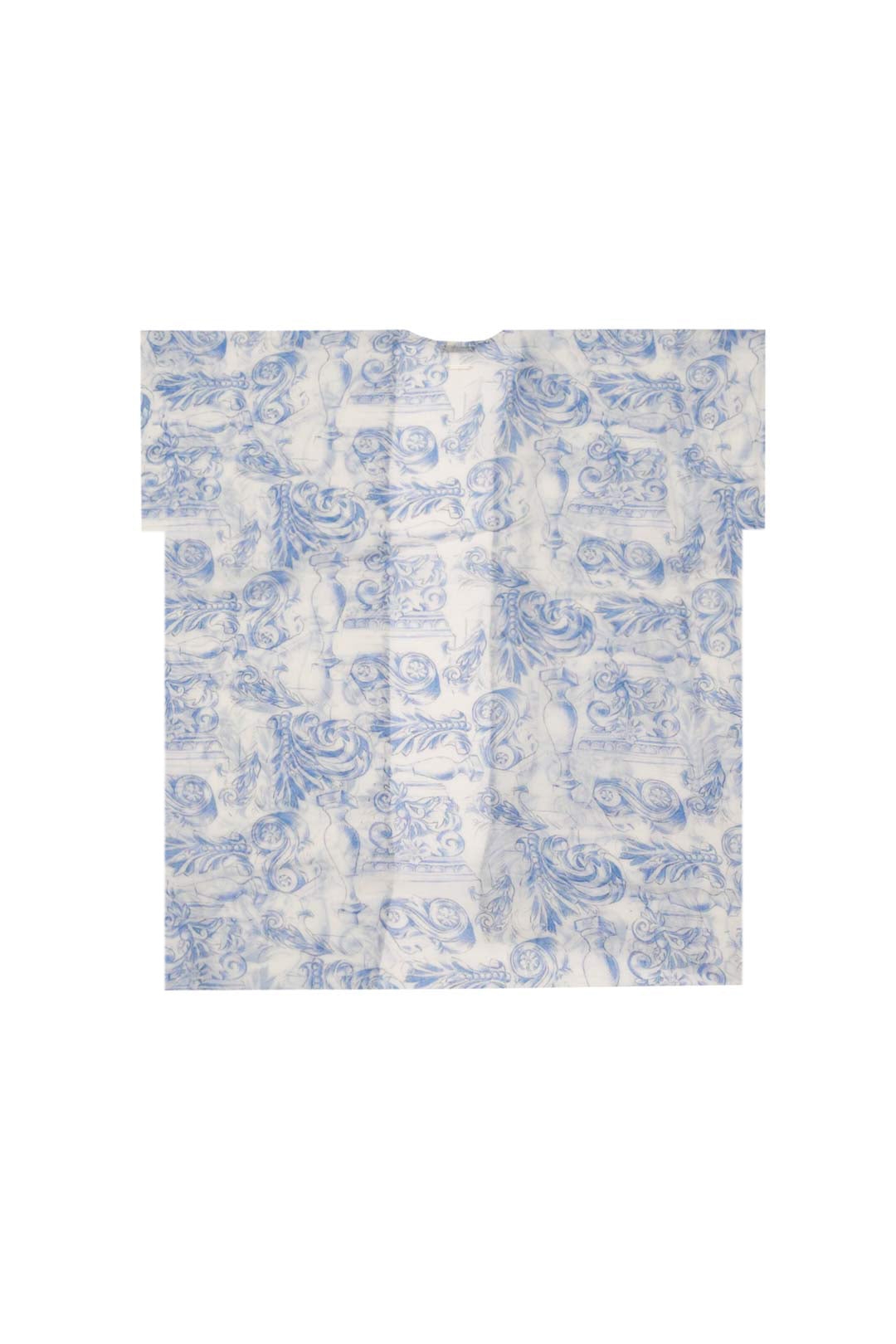 Mavi Jas İpekli Desenli Kısa Kollu Kimono Hırka