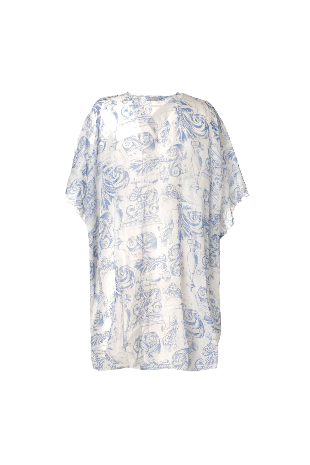 Mavi Jas İpekli Desenli Kısa Kollu Kimono Hırka