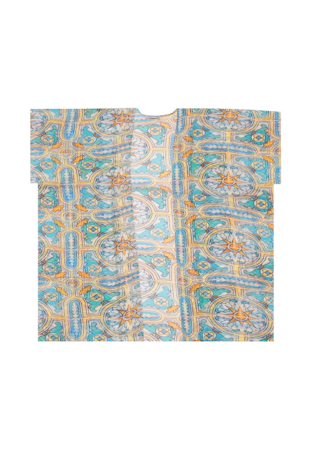 Renkli Jas İpekli Desenli Kısa Kollu Kimono Hırka