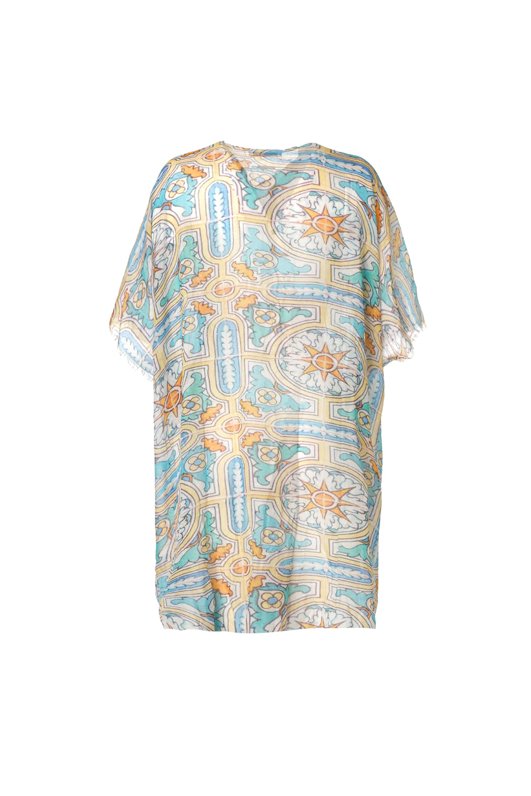 Renkli Jas İpekli Desenli Kısa Kollu Kimono Hırka