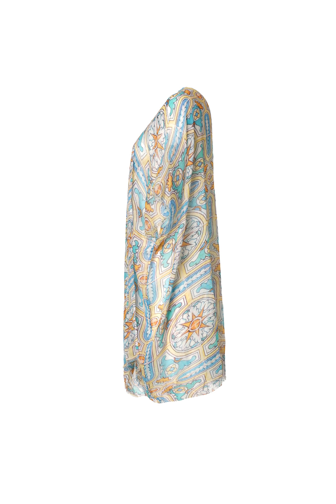 Renkli Jas İpekli Desenli Kısa Kollu Kimono Hırka