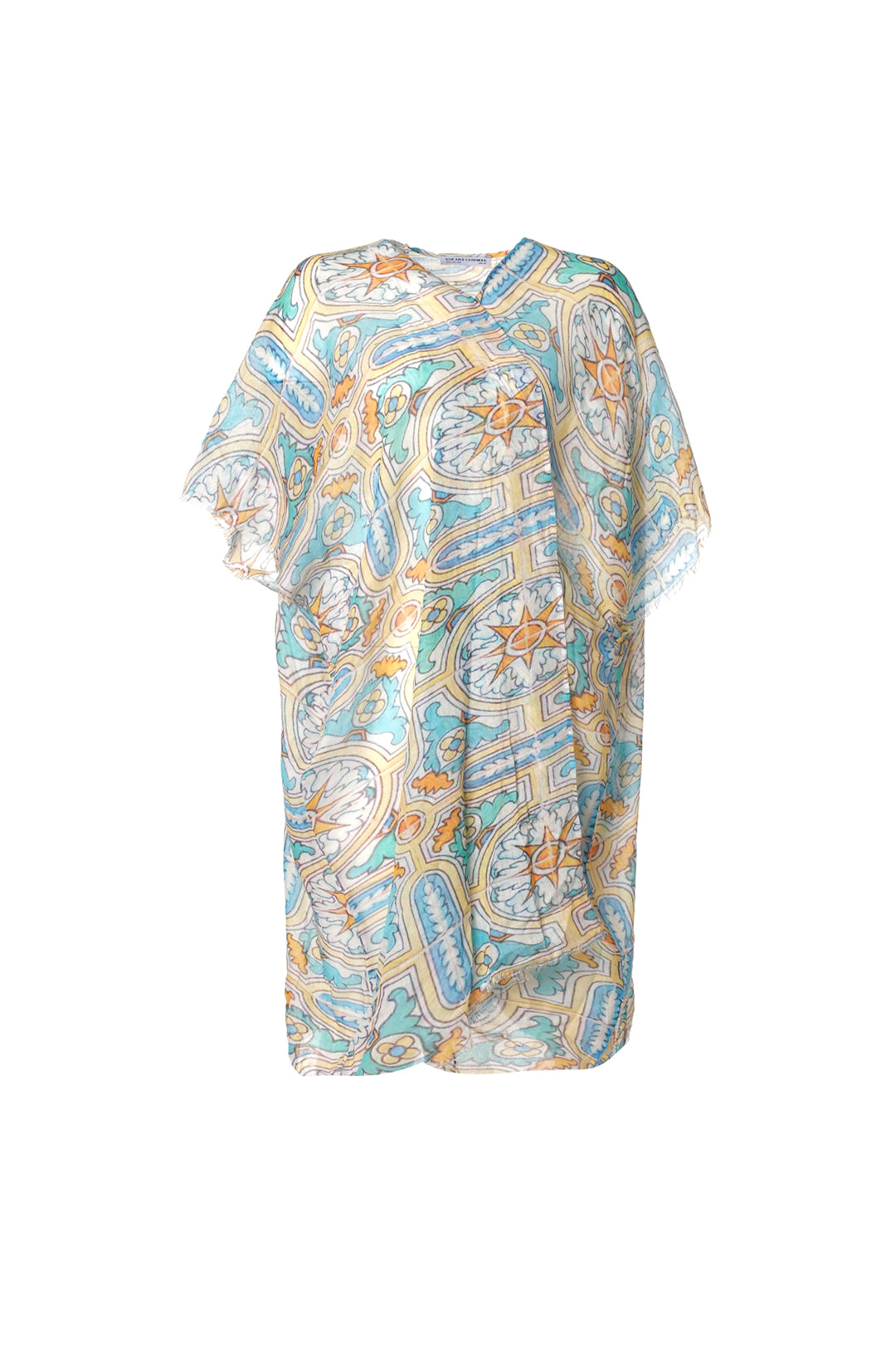 Renkli Jas İpekli Desenli Kısa Kollu Kimono Hırka