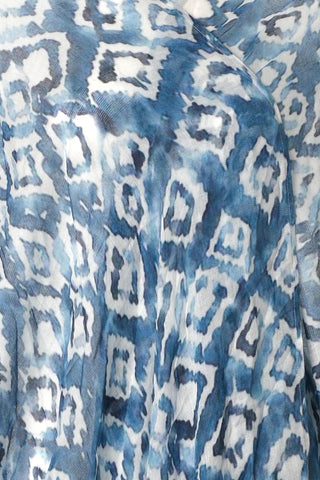 Mavi Jas İpek Desenli Kısa Kollu Uzun Kimono Hırka