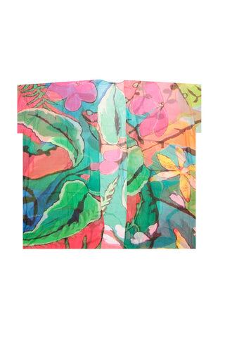 Renkli Jas İpek Desenli Kısa Kollu Uzun Kimono Hırka