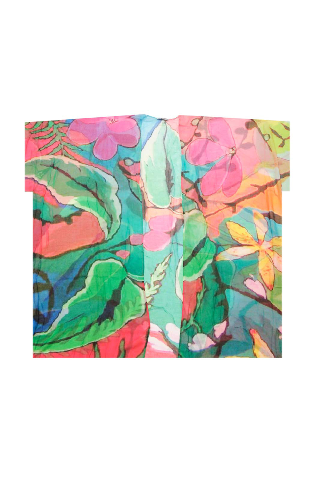 Renkli Jas İpekli Desenli Kısa Kollu Uzun Kimono Hırka