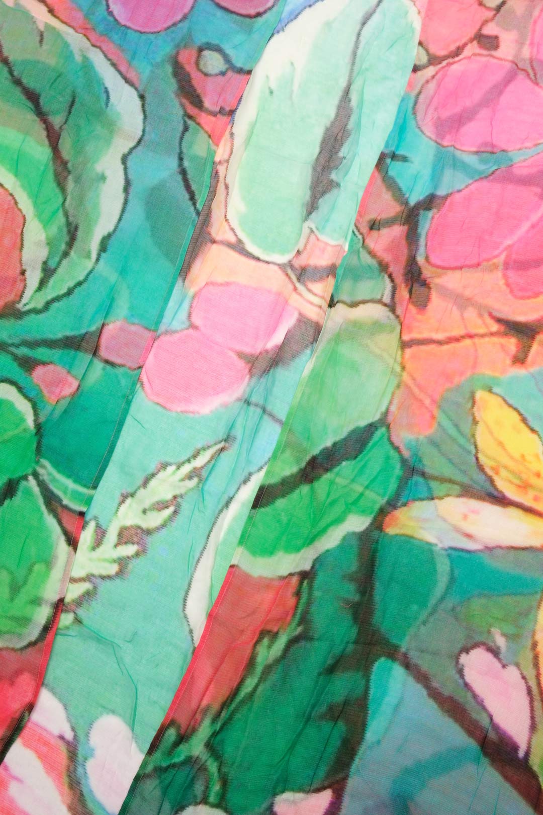 Renkli Jas İpekli Desenli Kısa Kollu Uzun Kimono Hırka