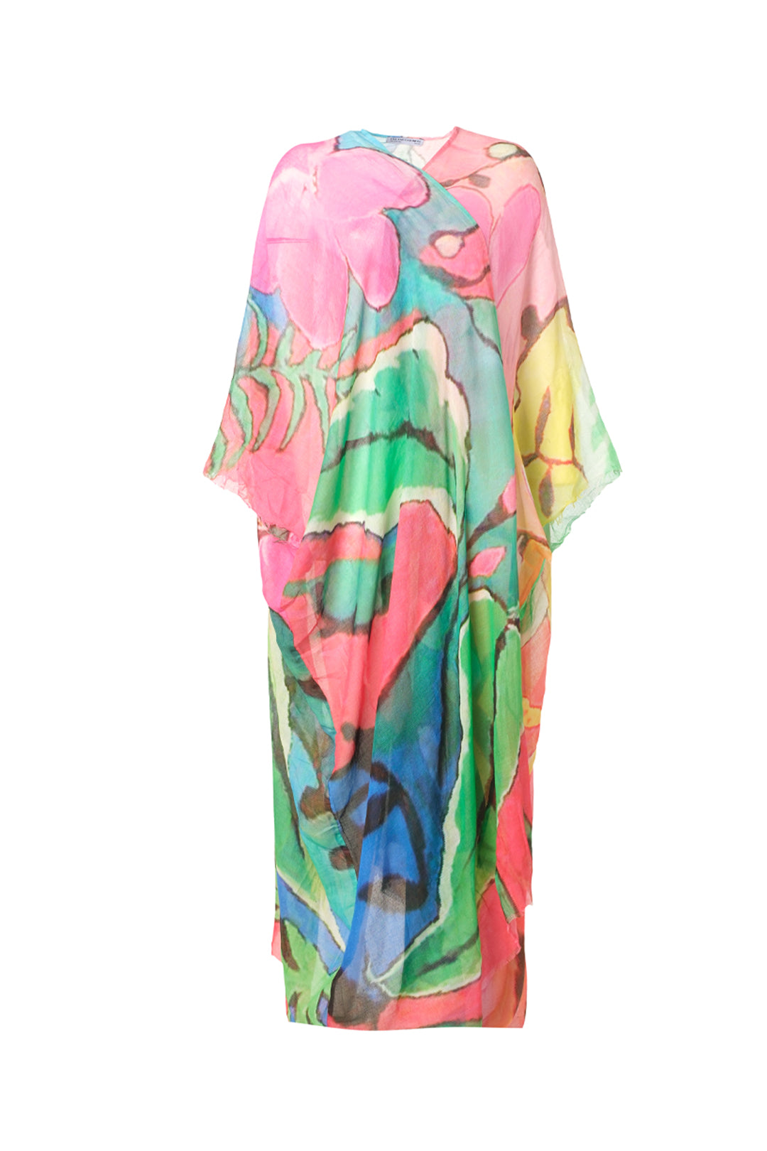 Renkli Jas İpekli Desenli Kısa Kollu Uzun Kimono Hırka