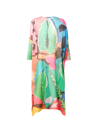 Renkli Jas İpek Desenli Kısa Kollu Uzun Kadın Kimono Hırka