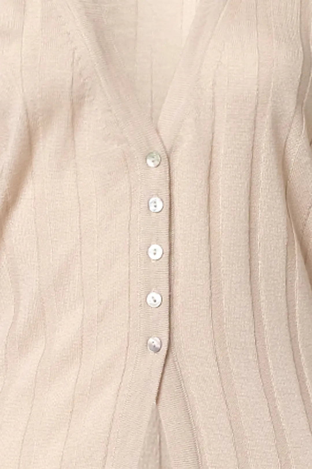 Açık Bej İpek ve Kaşmir Aleyna Ribanalı V Yaka Uzun Kollu Kadın Hırka Silk and Cashmere