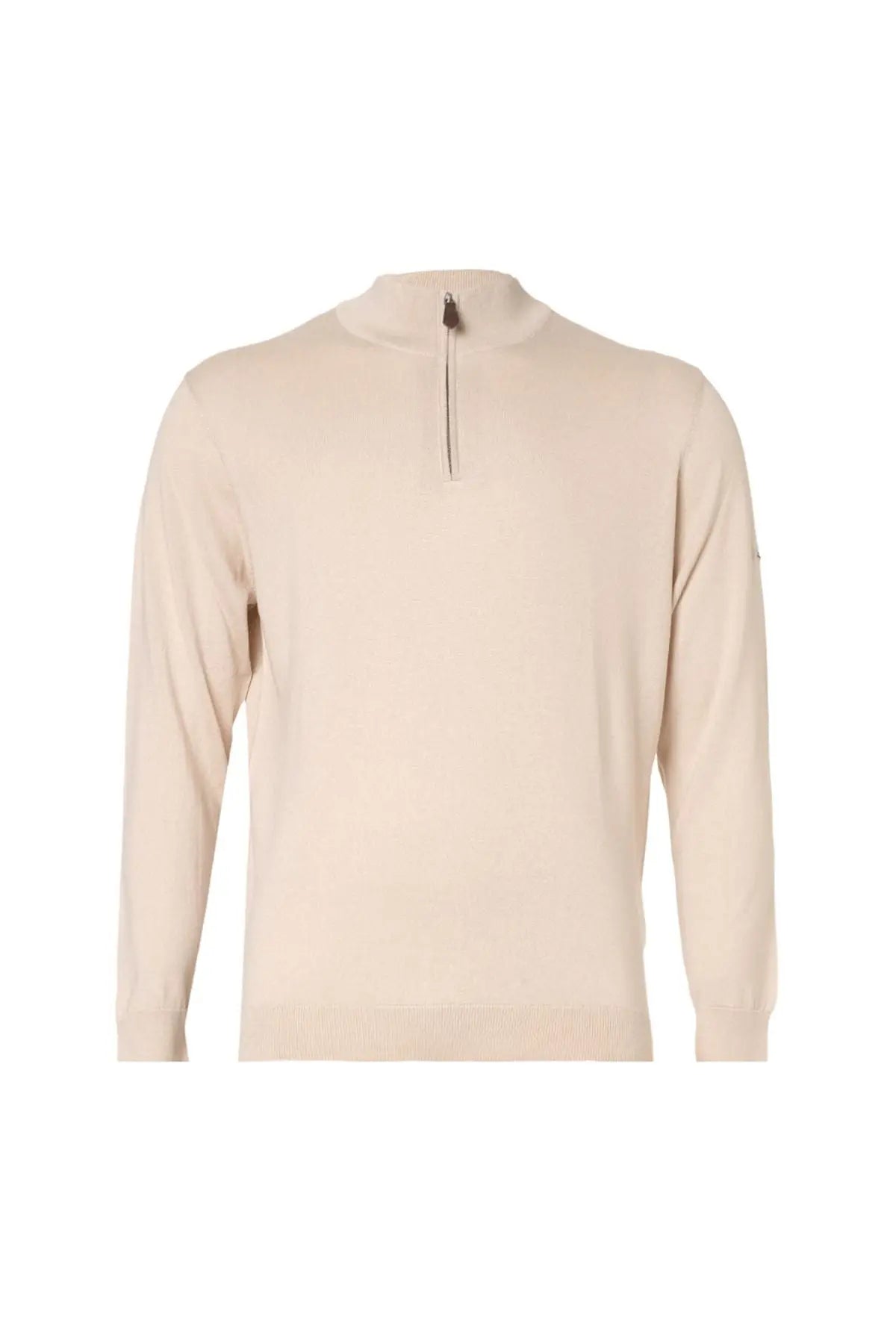 Açık Bej İpek ve Kaşmir Utku Yarım Balıkçı Yaka Fermuarlı Uzun Kollu Erkek Triko Silk and Cashmere