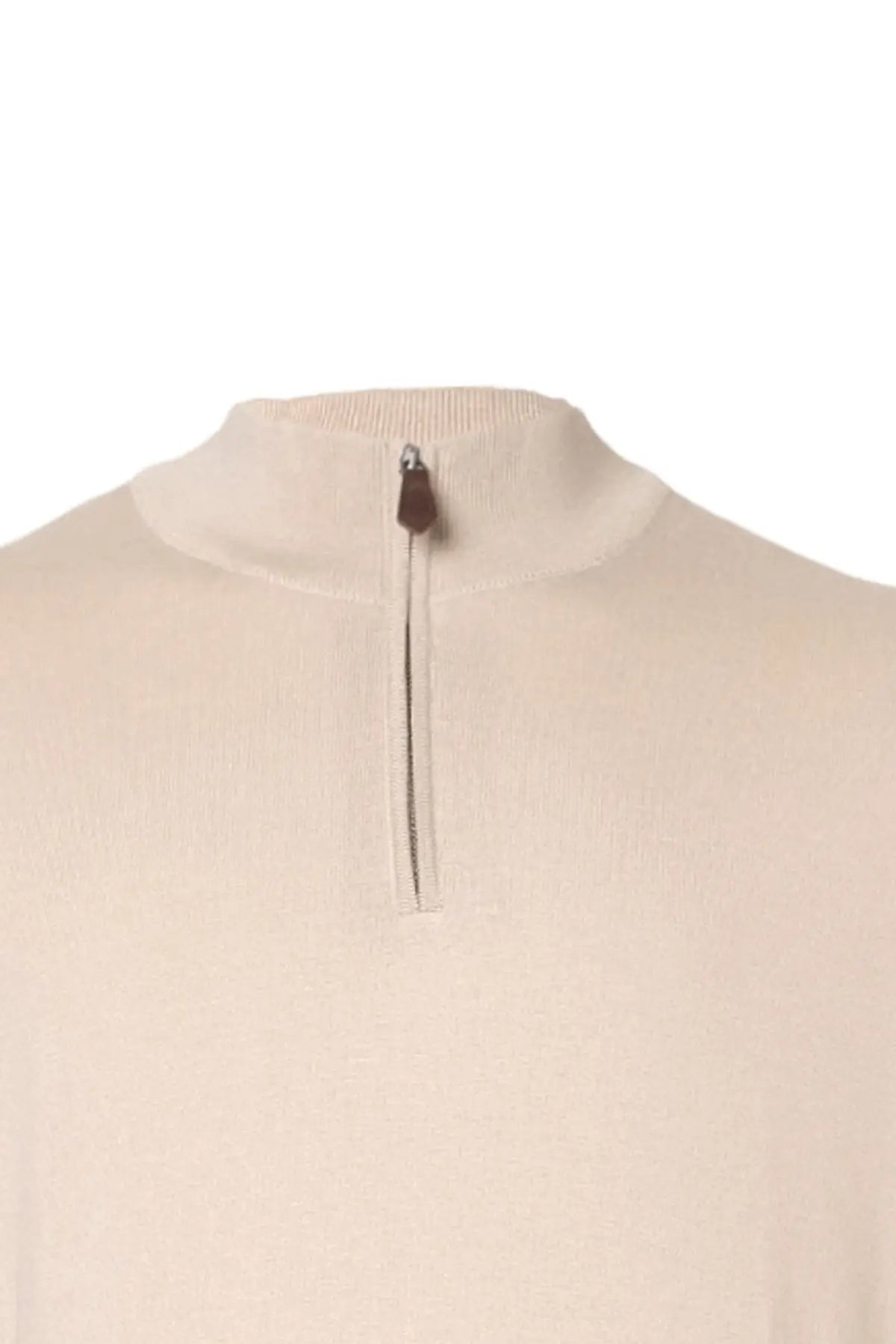 Açık Bej İpek ve Kaşmir Utku Yarım Balıkçı Yaka Fermuarlı Uzun Kollu Erkek Triko Silk and Cashmere