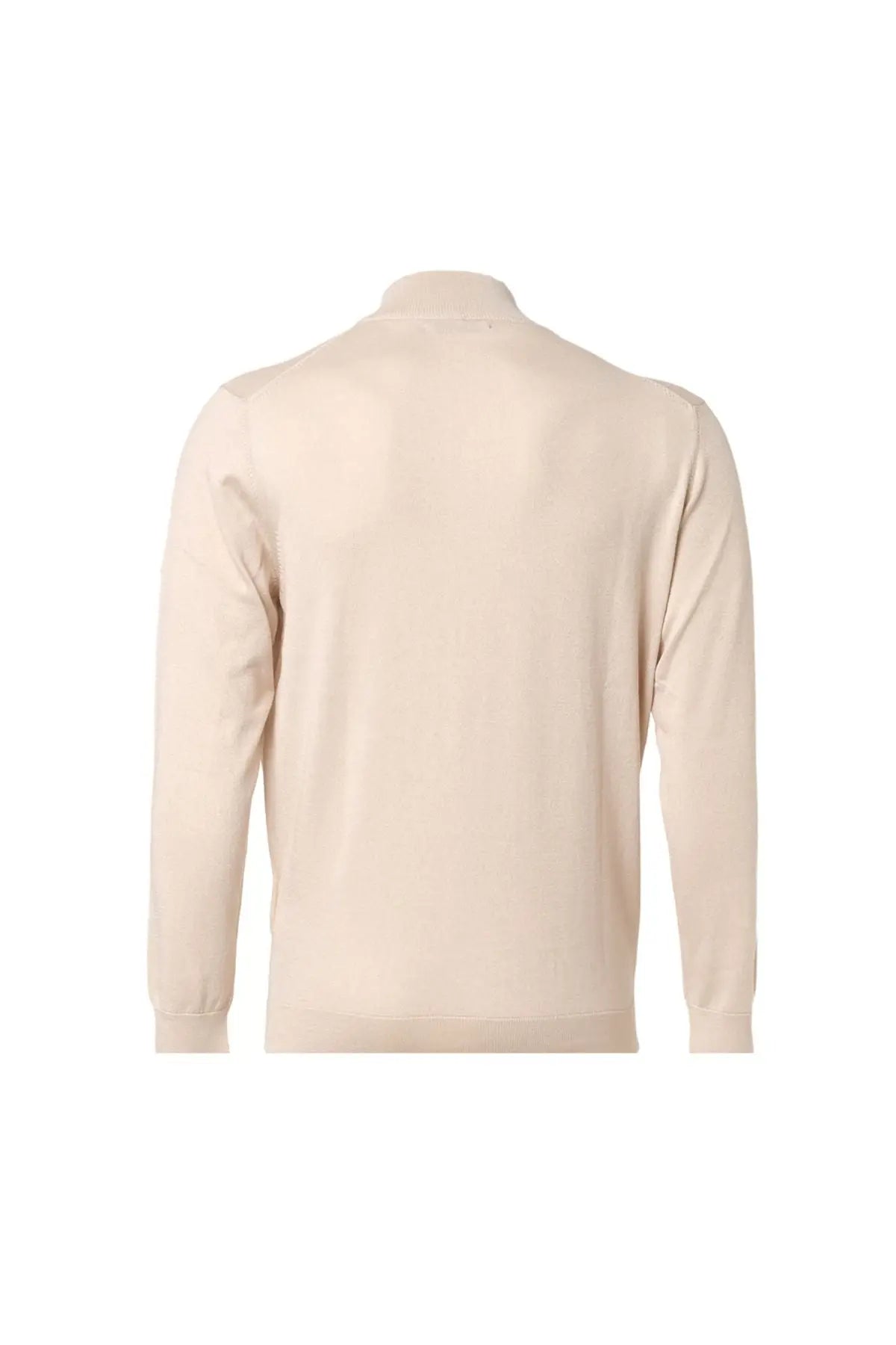 Açık Bej İpek ve Kaşmir Utku Yarım Balıkçı Yaka Fermuarlı Uzun Kollu Erkek Triko Silk and Cashmere