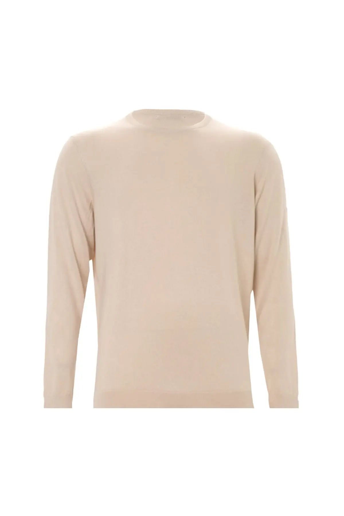 Açık Bej İpek ve Kaşmir Yuvarlak Yaka Uzun Kollu Utku Erkek Triko Silk and Cashmere