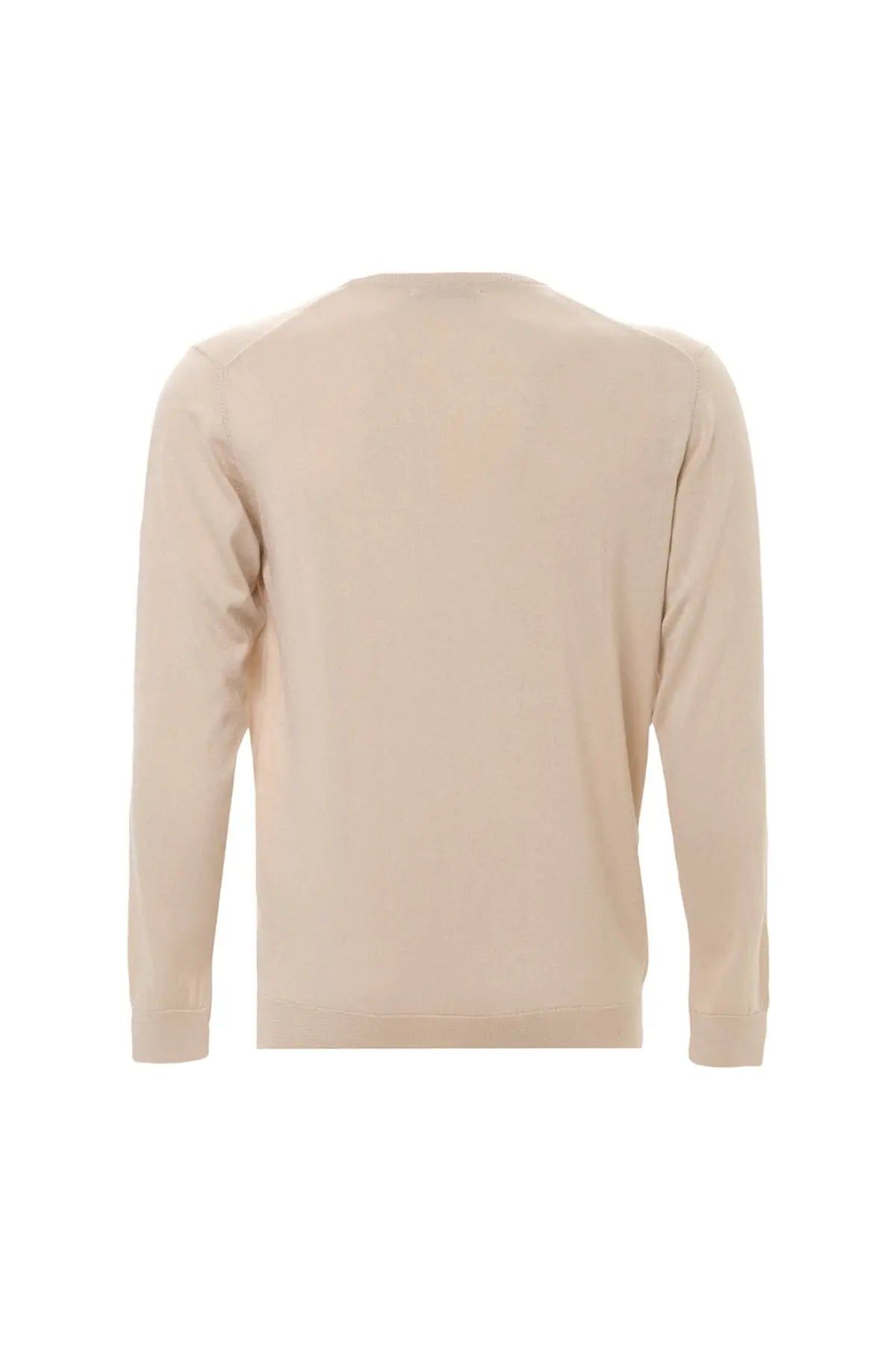 Açık Bej İpek ve Kaşmir Yuvarlak Yaka Uzun Kollu Utku Erkek Triko Silk and Cashmere