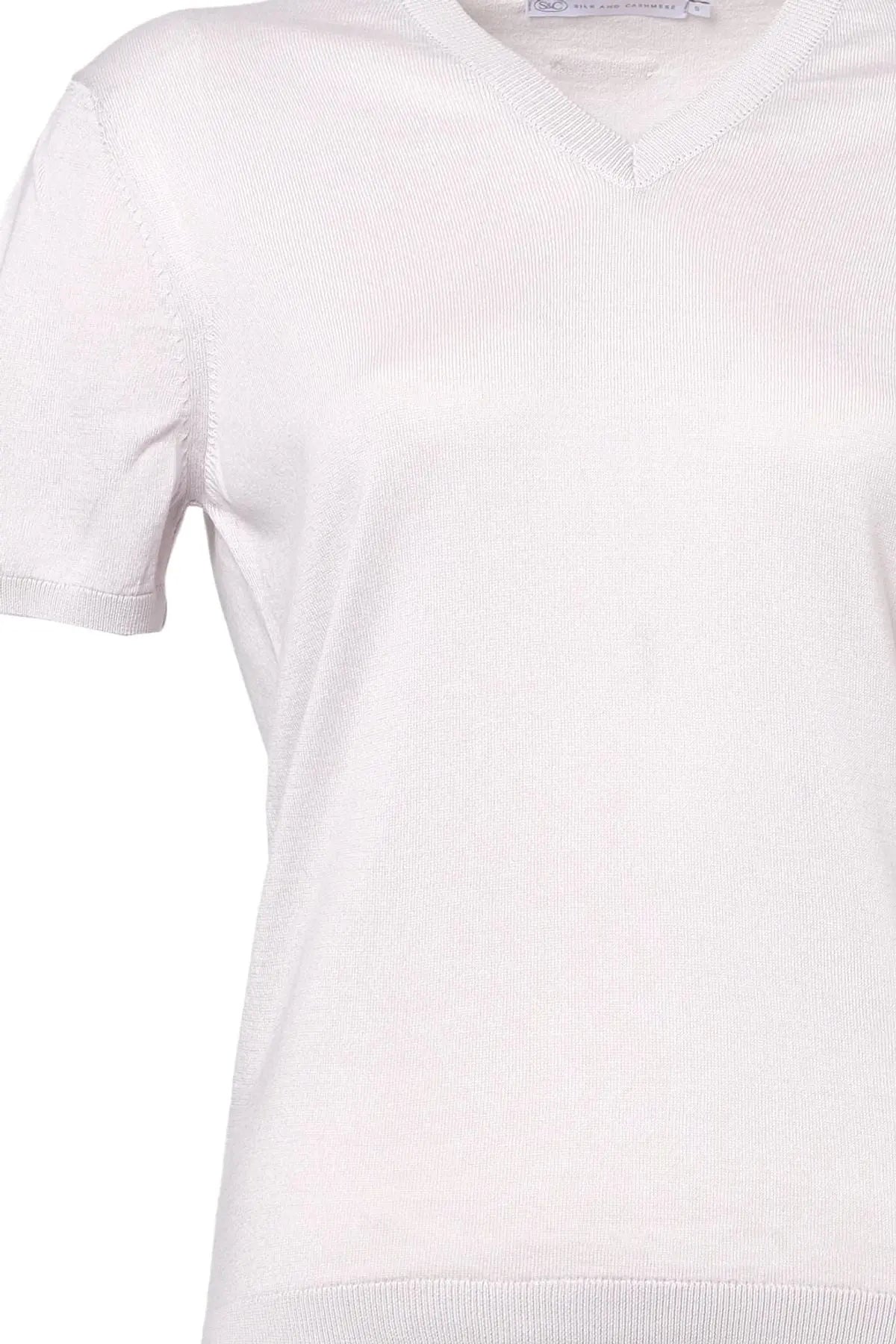 Açık Gri Clementine V Yaka Kısa Kollu Triko Silk and Cashmere