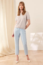 Açık Gri Clementine V Yaka Kısa Kollu Triko Silk and Cashmere