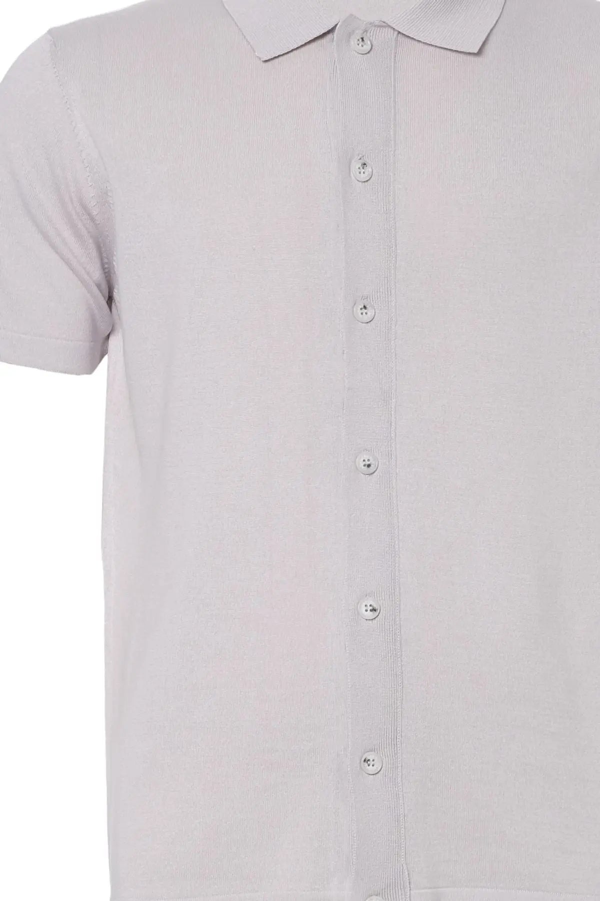 Açık Gri İpek Pamuk Kısa Kollu Quentin Erkek Triko Gömlek Silk and Cashmere